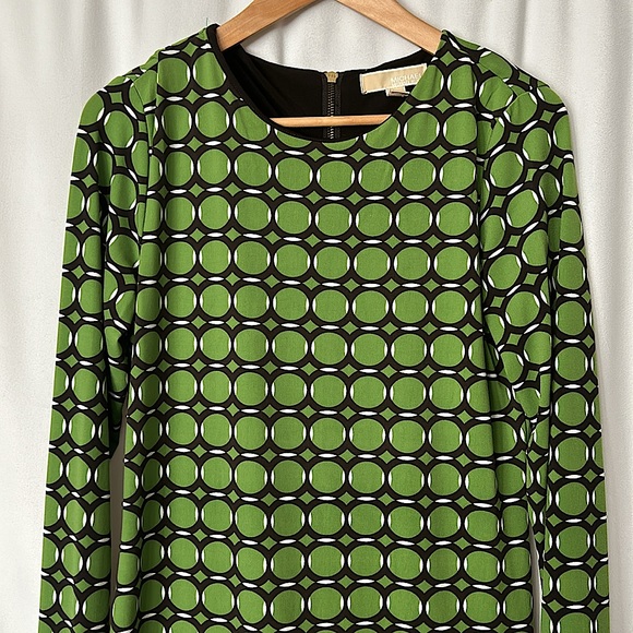 Michael Kors Retro Green/Black Circle Pattern Long Sleeve Dress **Size M** 🌺🌺 - Picture 3 of 4